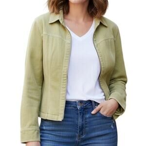 Cabi Zip Jacket Womens Medium 136 Chartreuse Green Cottton Denim Layer Topper